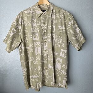 Ono Hawaiian Olive Green Patterned Men's Shirt Size XL.